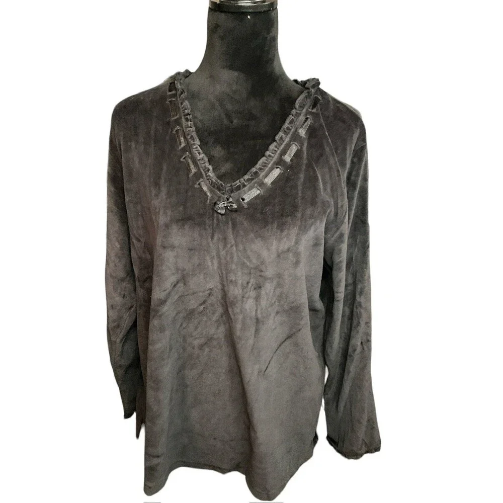 Stan Herman Black Velvet Top/Pant  Lounge  Set PJs Size‎ Large